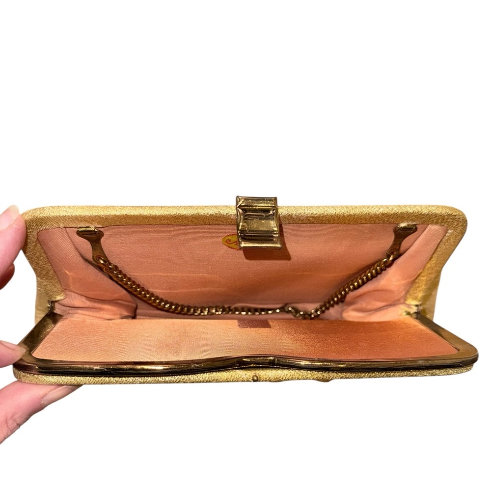 Vintage Andé Gold Lamé Evening Clutch Purse 1950s Kiss Lock Chain Bag - Picture 6 of 8